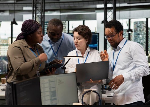 Équipe de professionnels analysant des données sur des écrans